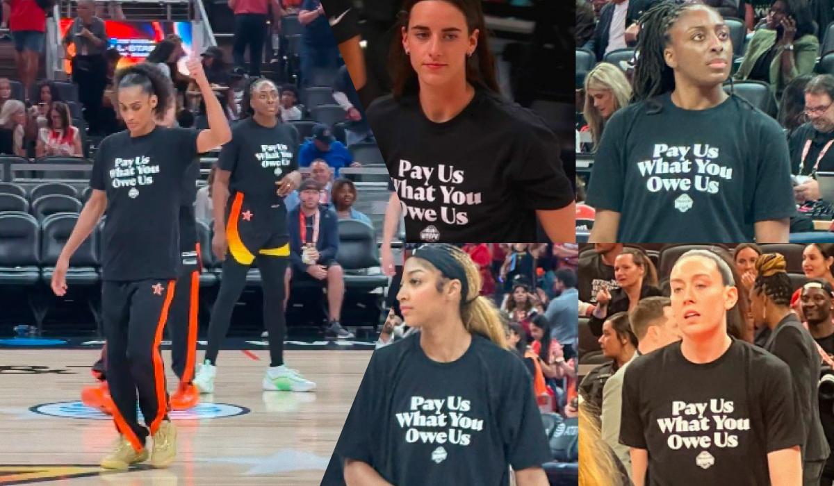 Баскетболістки вимагають підвищення зарплат і вийшли на розминку у футболках із відповідним логотипом / колаж D.UA, фото скріншот